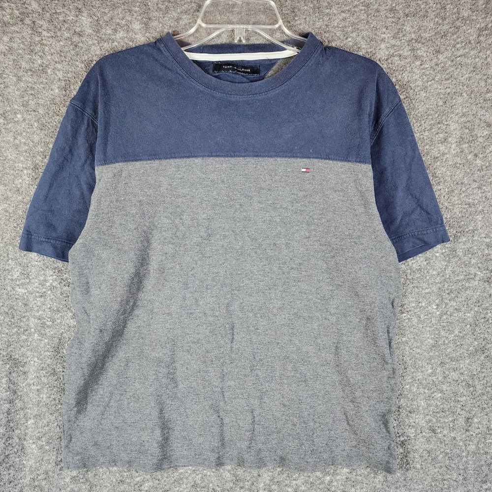 Tommy Hilfiger T-Shirt Mens M Colorblock Grey Blue Logo Short Sleeve EUC